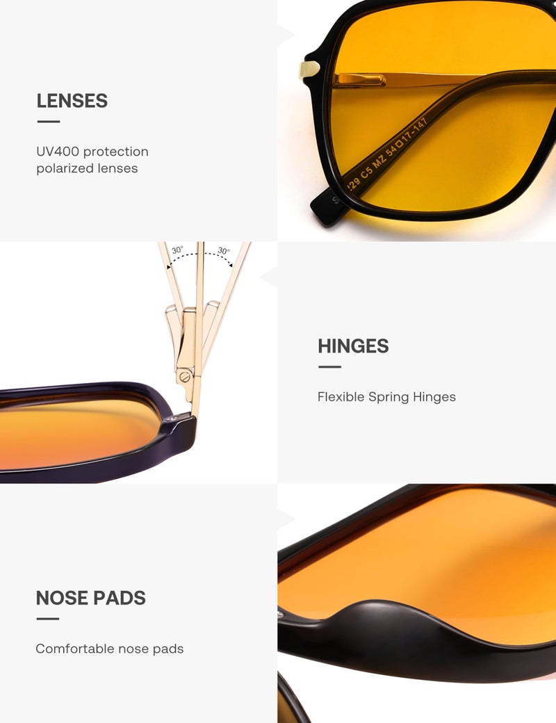 SOJOS Sunglasses for Women & Men, Square, Retro, Polarized Lens, Trendy Aviator, 90s Shades (SJ2229, Black Yellow) - Image 4