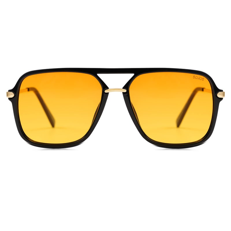 SOJOS Sunglasses for Women & Men, Square, Retro, Polarized Lens, Trendy Aviator, 90s Shades (SJ2229, Black Yellow) - Image 1
