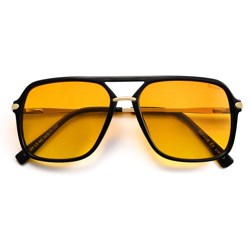 SOJOS Sunglasses for Women & Men, Square, Retro, Polarized Lens, Trendy Aviator, 90s Shades (SJ2229, Black Yellow) - Image 3