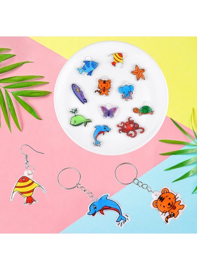 168 Pcs Shrinking Plastic Sheets Kit Includes 15 Shrinking Film Art Paper, Hole Punch, 12 Colored Pencils And 140 Pcs Shrinkles Keychain Jewelry Making Accessories For Kids Craft Supplies
