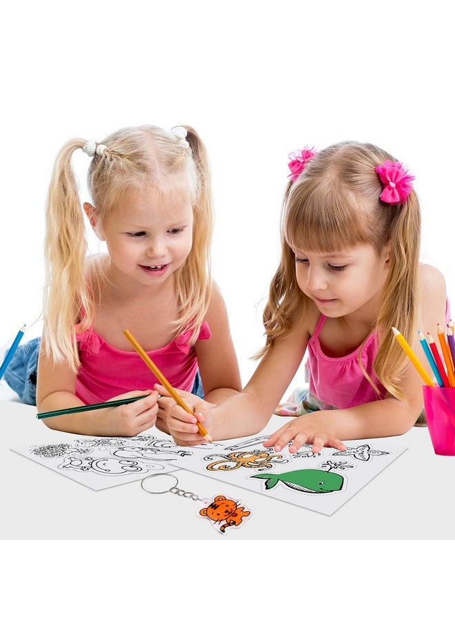 168 Pcs Shrinking Plastic Sheets Kit Includes 15 Shrinking Film Art Paper, Hole Punch, 12 Colored Pencils And 140 Pcs Shrinkles Keychain Jewelry Making Accessories For Kids Craft Supplies