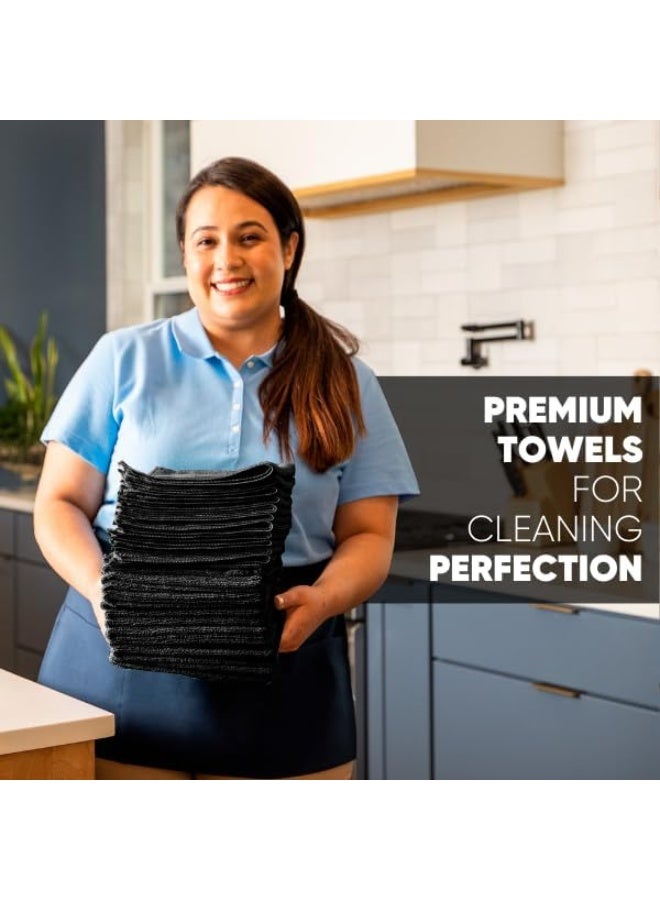 Generic Microfiber 12" X 12" Buff Pro Multi-Surface Microfiber Cleaning Cloths | Black - 13 Pack | Premium Microfiber Towels For Cleaning Glass, Kitchens, Bathrooms, Automotive, Supplies  - Image 4