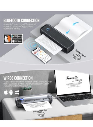 Portable Wireless Printer, Thermal Printer Support Phone & Laptop, Travel Printer 203 DPI High Resolution, Label Maker, Bluetooth & USB, for Home/Office, Car School, White - view 5