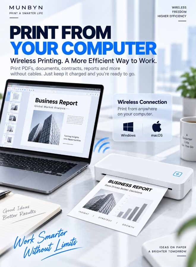 Marklife Portable A4 Thermal Printer, D80 Wireless Bluetooth Inkless Printer for Phone & Laptop, 203 DPI Compact Travel Printer with USB, for Home, Office, Car, School & Business, White - Image 4