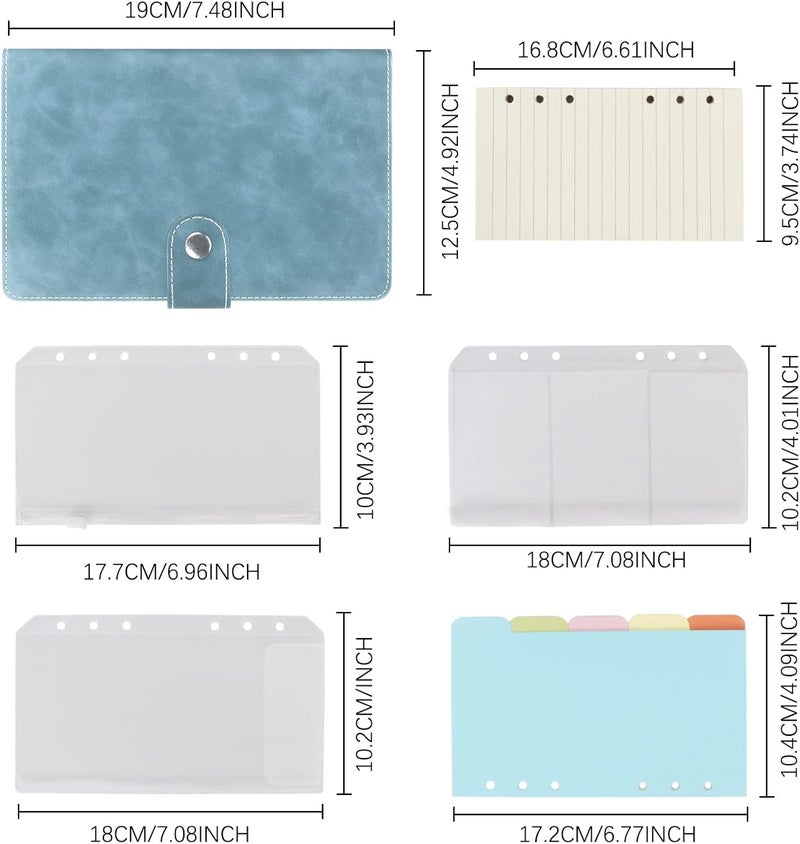 FYY Leather A6 Ring Binder Notebook, 6 Ring A6 Binder with A6 Refill Papers, Binder Pockets and Subject Dividers Paper Sheet, Travel Binder Journal Personal Planner with Ring Binder Cyan - Image 2