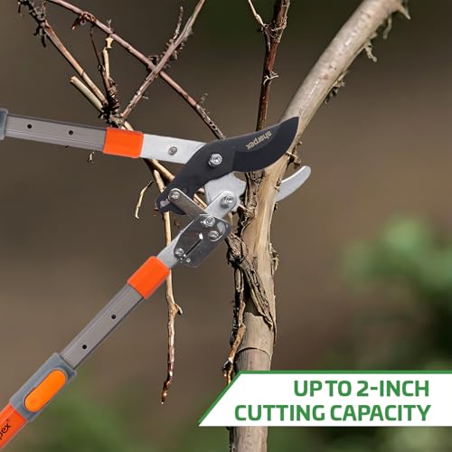 Sharpex Premium Heavy-Duty Carbon Steel Blade Ratchet Bypass Lopper | Adjustable Telescopic Aluminium Handles for Effortless Cutting of Branches Up to 2 Inches (Bright Orange) - Image 5