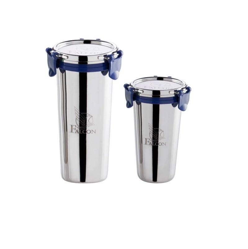PDDFALCON Stainless Steel Eco Nxt Tumbler/Glass with Steel Lid and Extra Clamp, 100% Leakproof BIS Certified, Jindal Seal & Made in India (450Ml & 520Ml Each 1) - Image 5