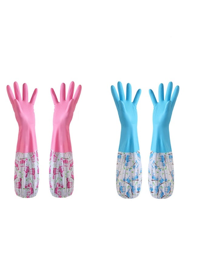 2 Pcs Reusable Rubber Latex PVC Long Sleeves Hand Gloves Dishwashing Gloves for Kitchen Dishwashing