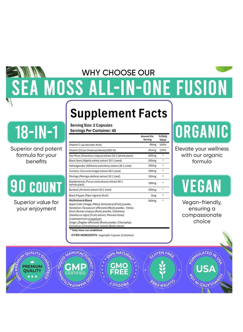 متجر أدندال كبسولات أشواغاندا الزنجبيل بزيت طحالب البحر مع زيت بذور الطحالب السوداء كبسولات طحالب البحر مع زيت البذور السوداء وأشواغاندا والكركم والمورينغا والمثانة وجذر الأرقطيون وعسل مانوكا والقرفة. - Image 2