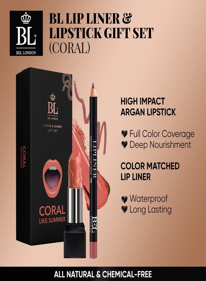 BL Color Matched Lip Liner & Lipstick Set (Coral) - Full-Coverage Argan Long Lasting Lipstick and Lip Liner Set With Natural Oils for Nourishment, Hydration, & Protection - Chemical-Free - Image 2