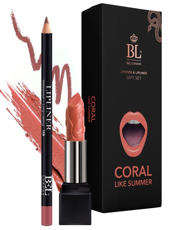 BL Color Matched Lip Liner & Lipstick Set (Coral) - Full-Coverage Argan Long Lasting Lipstick and Lip Liner Set With Natural Oils for Nourishment, Hydration, & Protection - Chemical-Free - Image 1