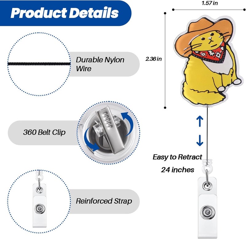BEZTN Funny Cowboy Cat Nurse Badge Reel, Cute Work Badge Holder with Retractable Clip, Pediatric Badge Buddy, Nursing Student RN LPN CNA MA Medical Worker Teacher Doctor ID Name Badge Clip Accessories - Image 4