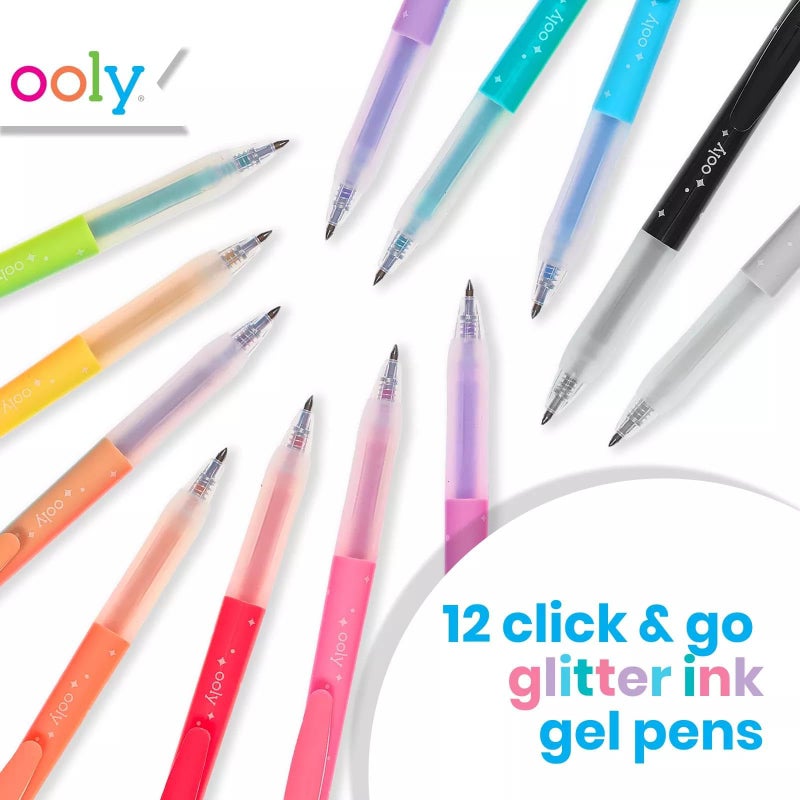 Ooly Oh My Glitter Gel Pens - Set of 12 Cute School and Art Supplies for Girls, Planner Pen with Comfort Grip, Ideal Retractable Glitter Pens for Decorations & Office Use - Image 2