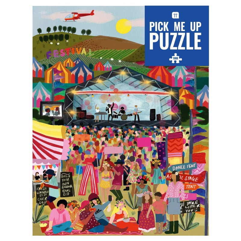 Talking Tables 1000 Piece Music Festival Puzzle for Adults with Matching Poster & Trivia Sheet | Colorful Jigsaw Illustrated Design, Birthday Present, Gifts Lovers, Coachella, Blue, PUZZ-PMU-Festival - Image 3