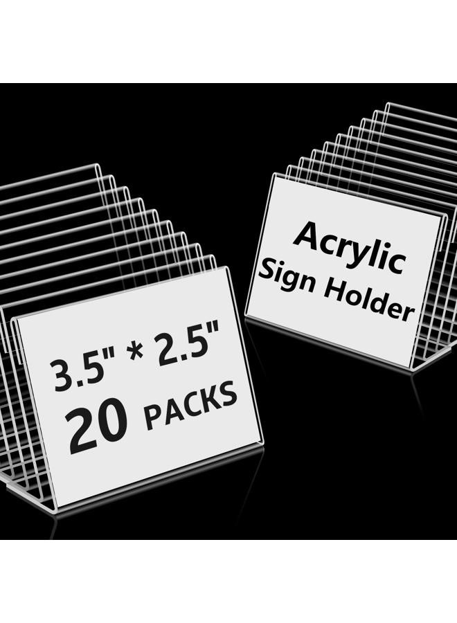 Daletu 20 PCS 3.5 x 2.5 inch Small Acrylic Sign Holder, Mini Acrylic Food Signs Labels for Party Buffet, Retail Price Display Holder, Clear Plastic Counter Top Stand for Place Cards, Name Card, Wedding Signs - Image 1