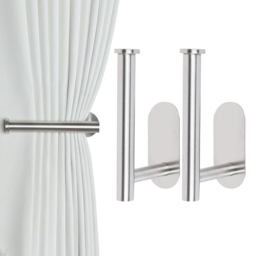 Groleca 2 Pack Adhesive Curtain Holdbacks - No Drill Curtain Tie Backs & Pull Backs (2, Silver) - Image 1