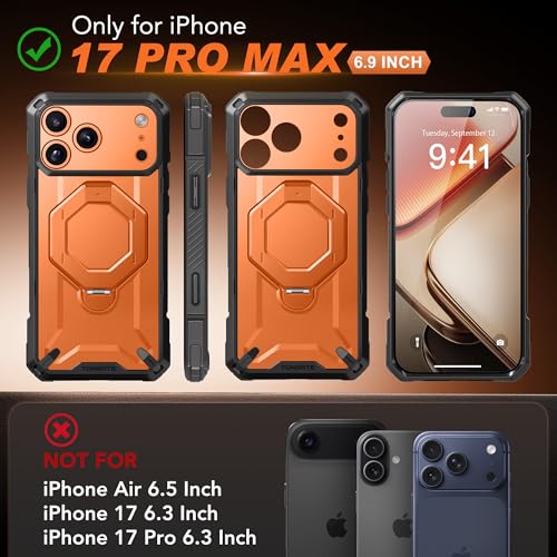 TONGATE for iPhone 17 Pro Max Case with 360 Spin Magnetic Stand Compatible with MagSafeMilitaryGrade Protection with Privacy Screen Protector Camera Control Cover for iPhone 17 ProMaxOrange - Image 3