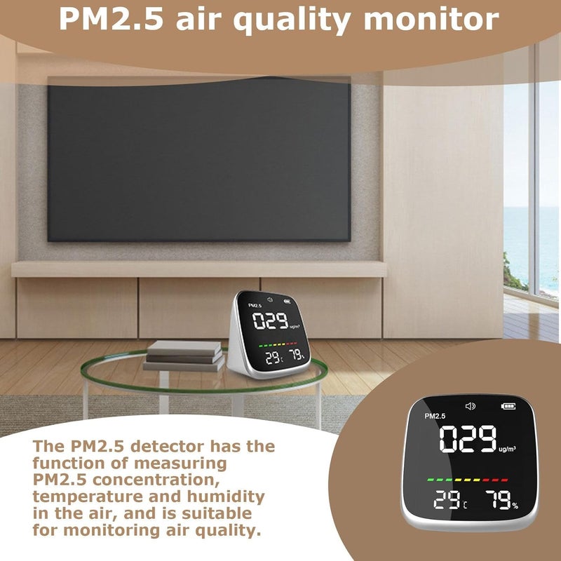 Air Monitor Indoor - Air Quality Monitor, USB Charging Air Detector with Warning Function | PM2.5, Temperature, and Humidity Measurement Tool with LED Digital Display for Home School - Image 2