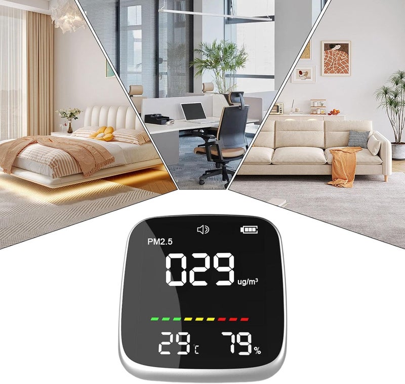 Air Monitor Indoor - Air Quality Monitor, USB Charging Air Detector with Warning Function | PM2.5, Temperature, and Humidity Measurement Tool with LED Digital Display for Home School - Image 4