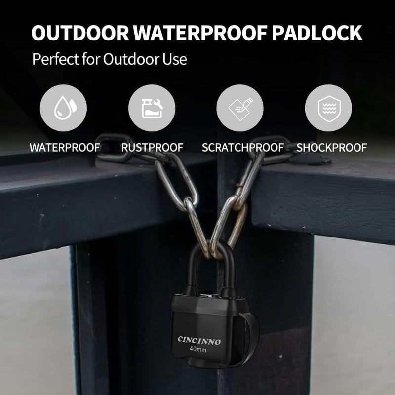 CINCINNO 40mm Padlock with Key,Weatherproof Laminated Steel Locks with Keys,Heavy Duty Keyed Alike Padlocks for Outdoor Use,12 Pack - Image 5
