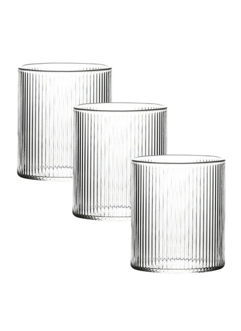 Liying 3Pcs Vintage Coffee Mug, 300ml Glass Cup, Large Wide Mouth Clear Glass Tea Cup Aesthetic Stripe Glassware for Coffe, Tea, Dessert, Beverage #1