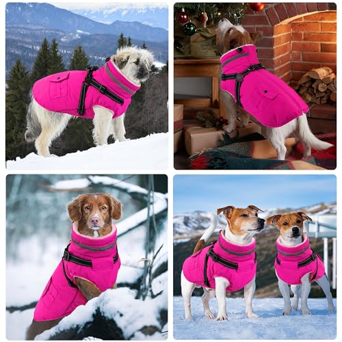 Dogcheer Dog Coat with Harness Waterproof Warm Dog Winter Jacket with Pockets Reflective Pet Fleece Jacket Turtleneck Snowsuit for Small Medium Large Dogs Pink XS - Image 3