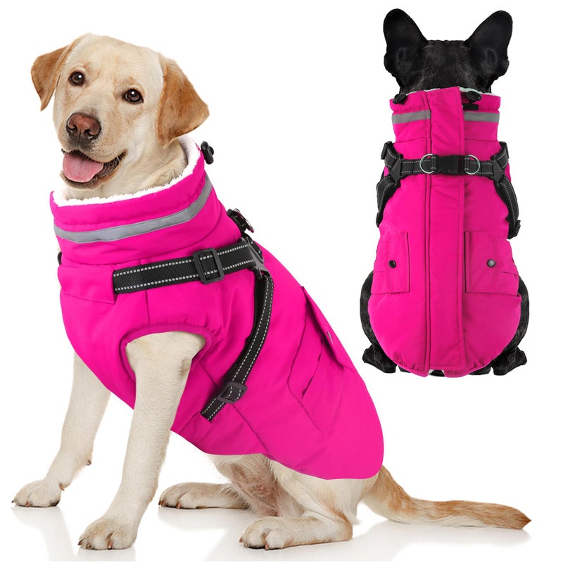 Dogcheer Dog Coat with Harness Waterproof Warm Dog Winter Jacket with Pockets Reflective Pet Fleece Jacket Turtleneck Snowsuit for Small Medium Large Dogs Pink XS - Image 2