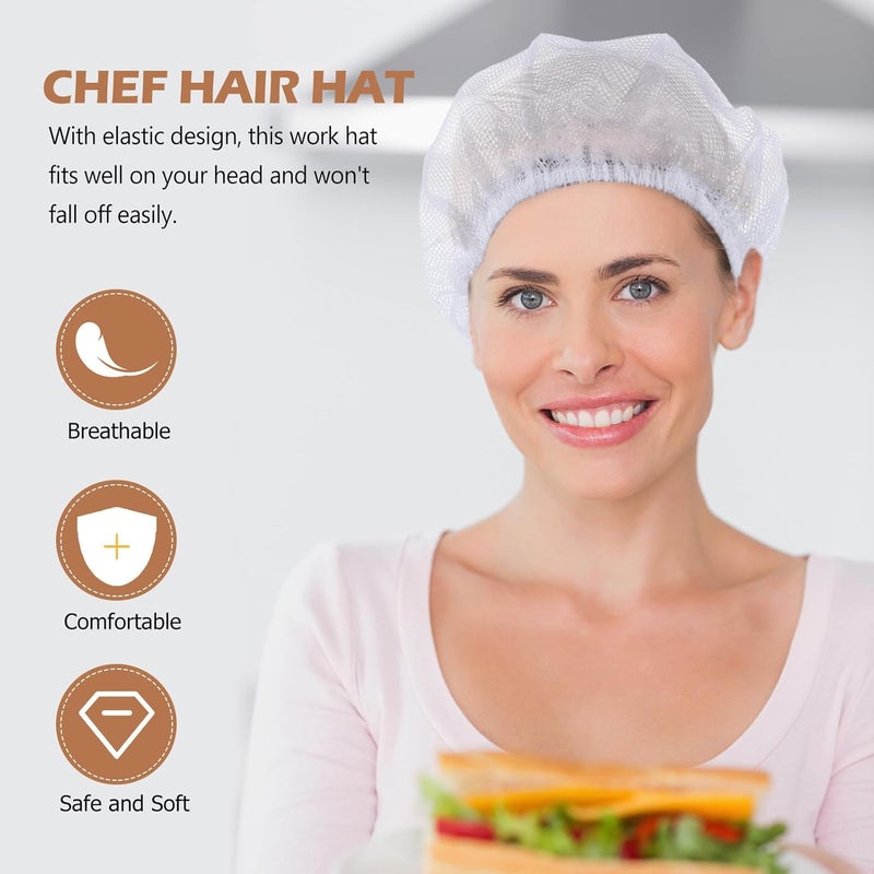 VOSAREA 10pcs Anti-Static Breathable Chef Hats Adjustable Food Service Hair Caps Unisex Kitchen Cooking Work Beanie White - Image 4
