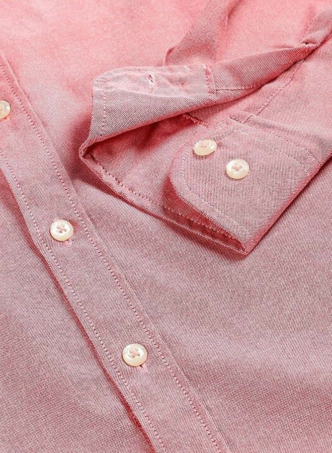 U.S. ELK Men's Button Down Shirt | Casual Slim Fit Shirt | Long Sleeve Oxford Shirts For Men | Smart Fit Cuff - Oxford Red  - Image 2