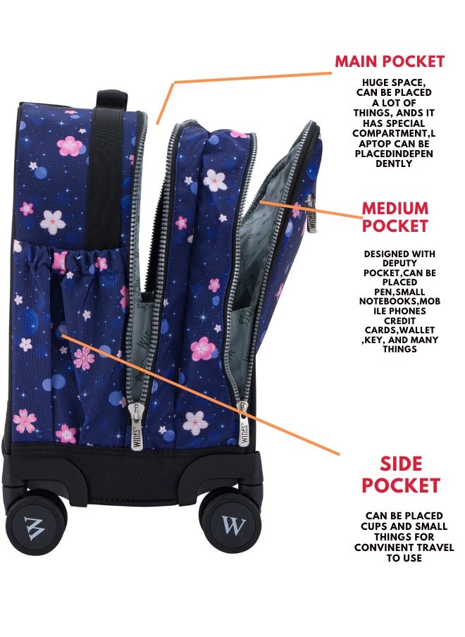 Wires 3 Piece Kids School Trolley Bag laptop compartment 8 Wheels With Lunch bag & Pencil Case  - Image 4