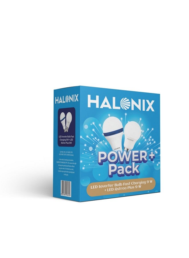 Halonix 9W Fast B22D Charging Inverter Bulb With 9W Norma Led Bulb Combo|Rechargeable Emergency Led Bulb|Color-Cool Day White|Pack Of 2 (1 Unit Inverter Bulb&1 Unit Normal Led Bulb|Emergency Light