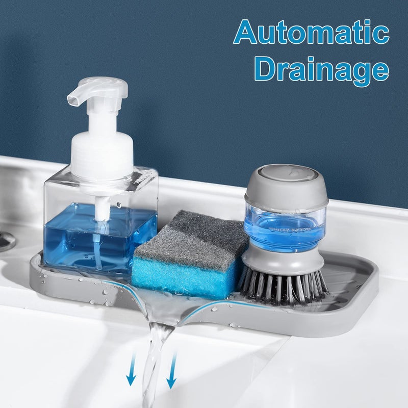 SUBEKYU Silicone Kitchen Soap Tray, Sink Tray for Kitchen Counter/Soap Bottles, Sponge Holder and Organizer with Drain Spout, Grey, [Size: 9.5 x 5 inch] - Image 4