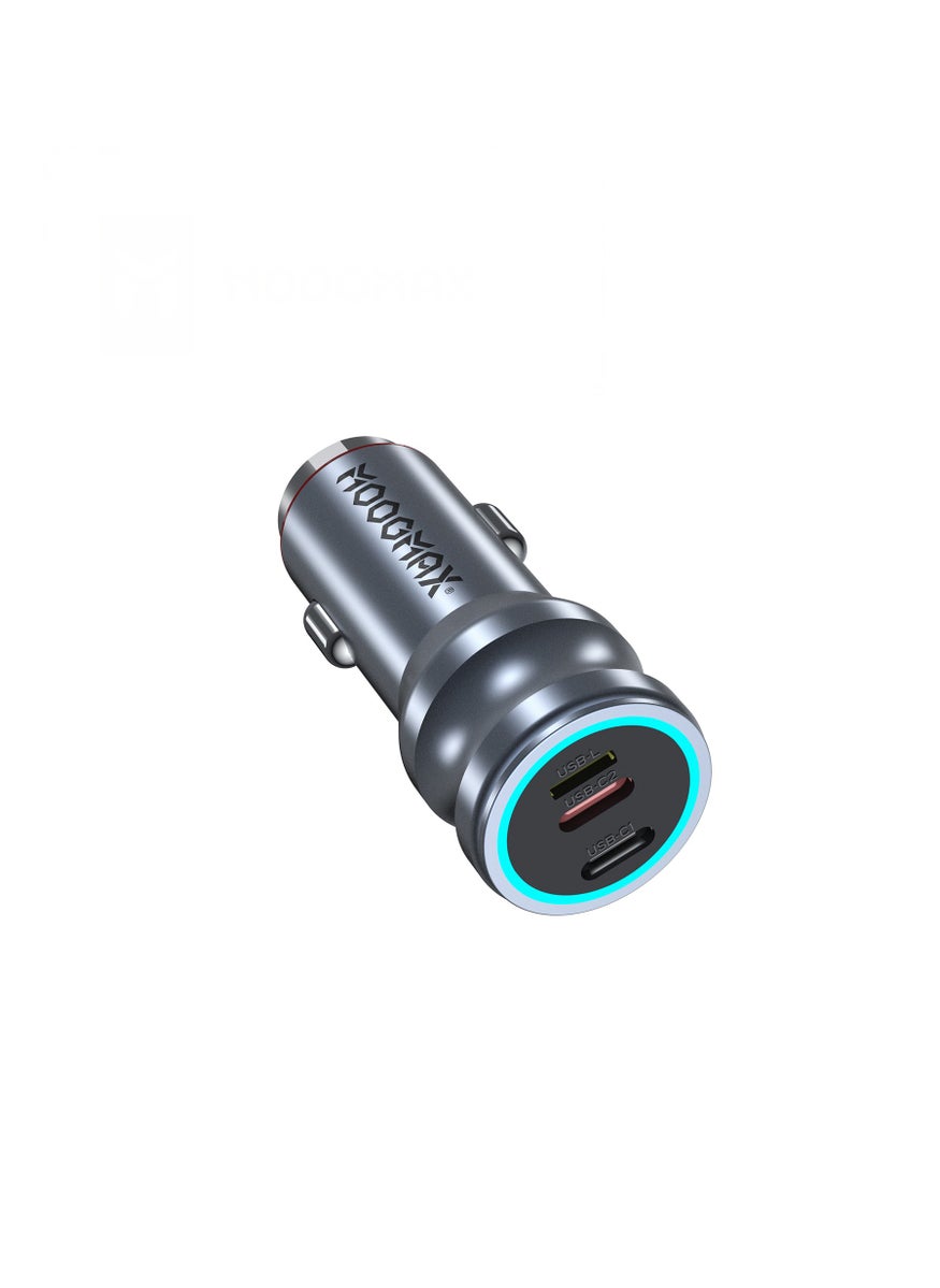MOOGMAX MX010 3 In 1 65W Car Charger Adapter, Silver  - Image 2