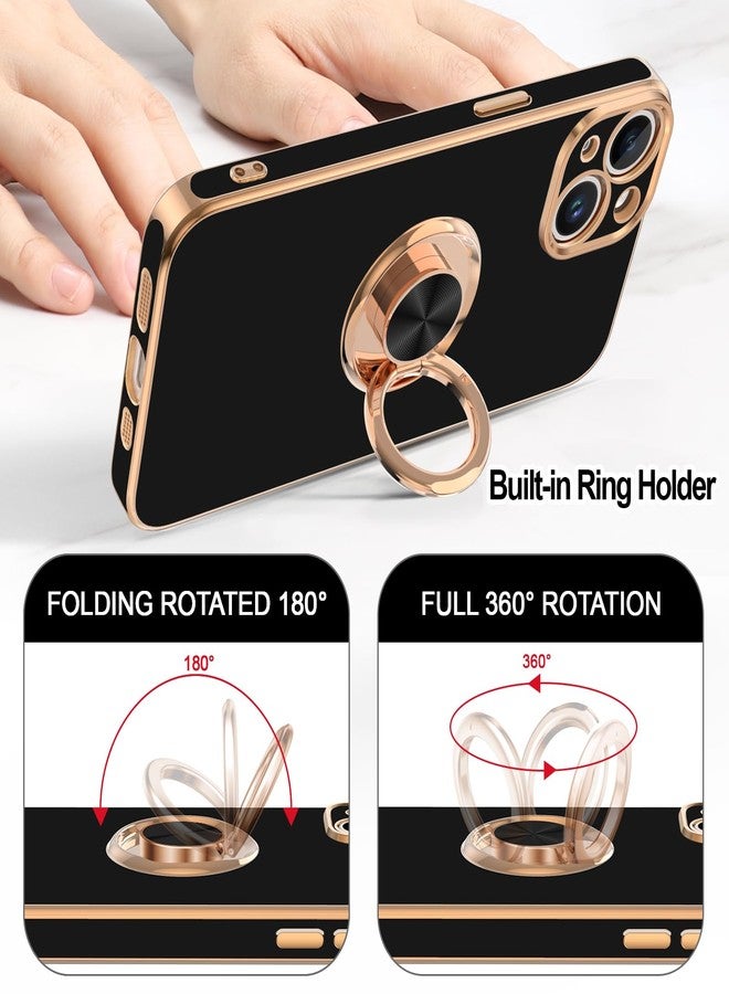 Hython for iPhone 15 Case with Ring Stand, 360° Rotatable Ring Holder Magnetic Kickstand, Plating Rose Gold Edge Soft Cover Women Men Luxury Protective Phone Case for iPhone 15 6.1", Black - Image 4