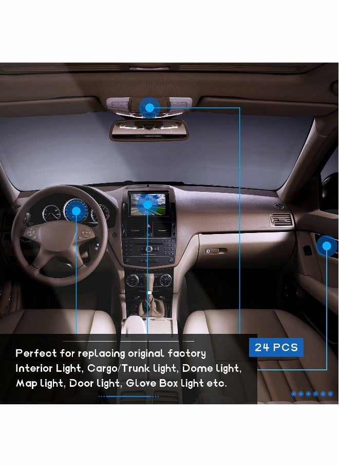 Generic - 24 Pieces Dome Light Bulbs LED Car Bulb Kit Set T10 31 mm 42 mm LED Festoon Bulbs Interior LED Interior Replacement Bulbs for Car Map Door Courtesy(White) - Image 1