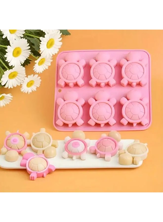 Pink 6 Section Turtle Cake Mold Nonstick Foldable Baking Chocolate Soap Candy Mold - Image 3