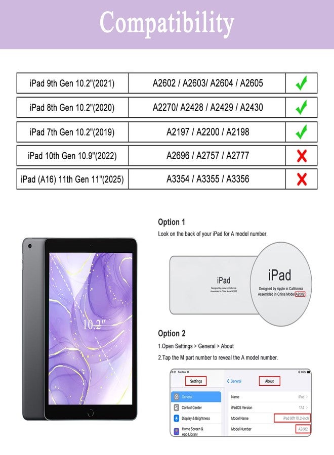 Soke for iPad 9th/8th/7th Generation Case with Keyboard 10.2 Inch-7 Color Backlitght Magnetic Wireless Detachable Folio Keyboard Cover with Pencil Holder for Apple iPad Gen 9/8/7, Violet Marble - Image 2