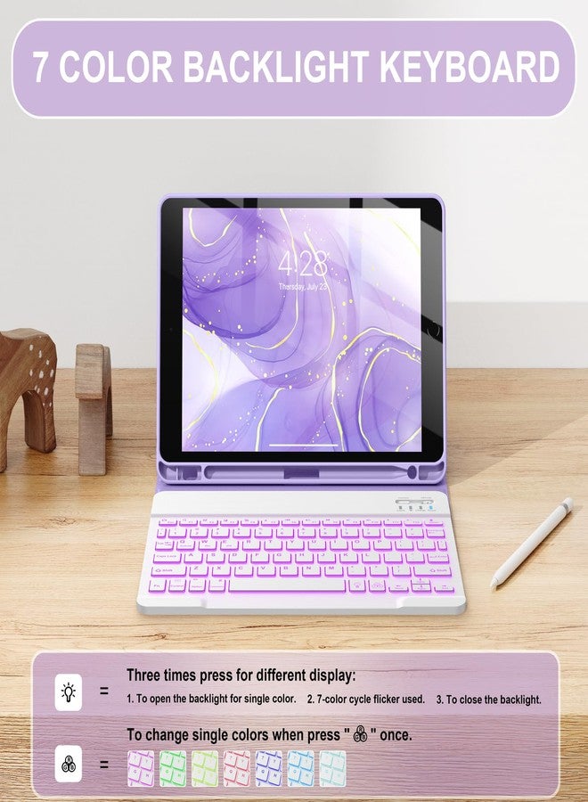 Soke for iPad 9th/8th/7th Generation Case with Keyboard 10.2 Inch-7 Color Backlitght Magnetic Wireless Detachable Folio Keyboard Cover with Pencil Holder for Apple iPad Gen 9/8/7, Violet Marble - Image 4