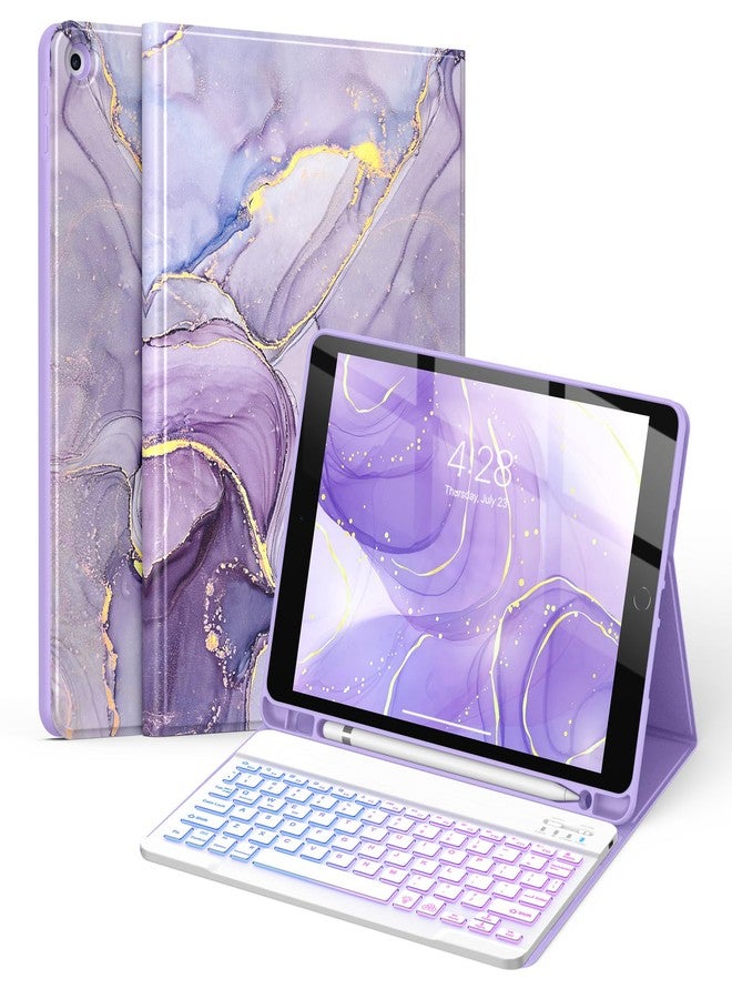 Soke for iPad 9th/8th/7th Generation Case with Keyboard 10.2 Inch-7 Color Backlitght Magnetic Wireless Detachable Folio Keyboard Cover with Pencil Holder for Apple iPad Gen 9/8/7, Violet Marble - Image 1