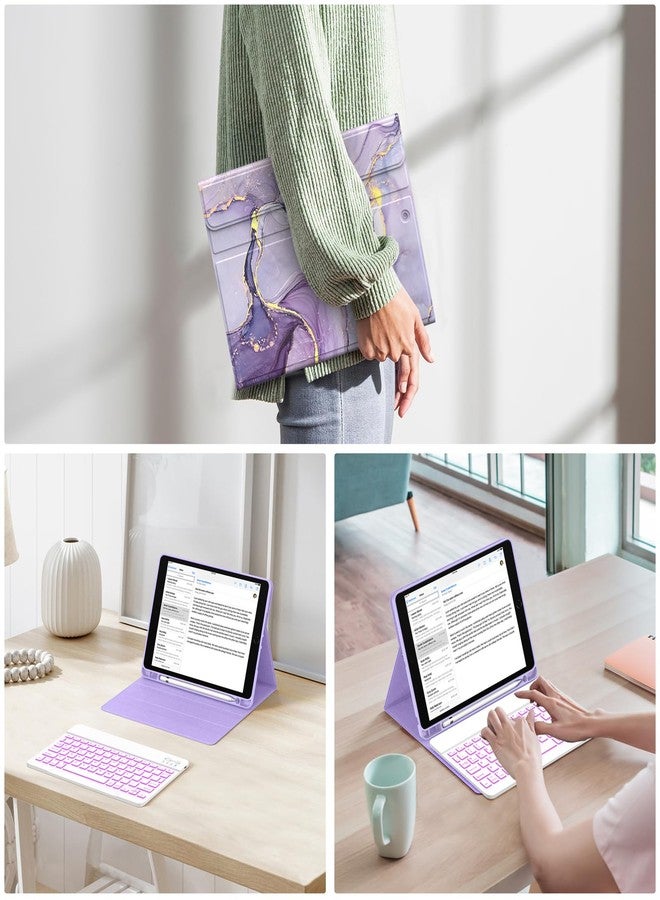 Soke for iPad 9th/8th/7th Generation Case with Keyboard 10.2 Inch-7 Color Backlitght Magnetic Wireless Detachable Folio Keyboard Cover with Pencil Holder for Apple iPad Gen 9/8/7, Violet Marble - Image 5