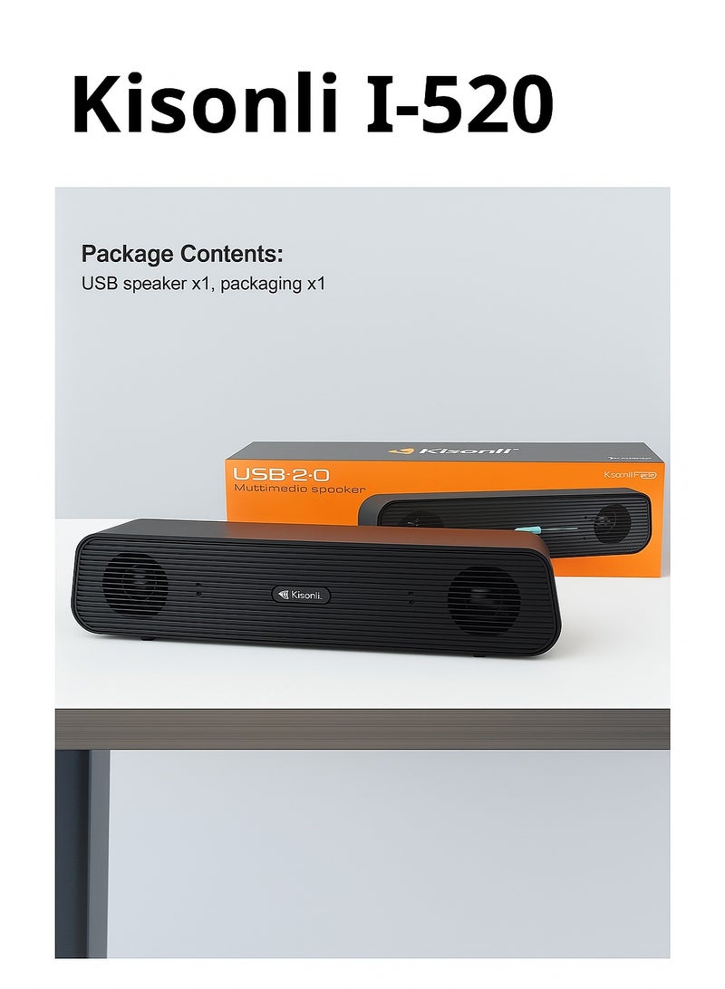 Kisonli I-520 USB Speaker – Clear Sound, Compact Design – Ideal for PC & Gaming – Black - Image 2