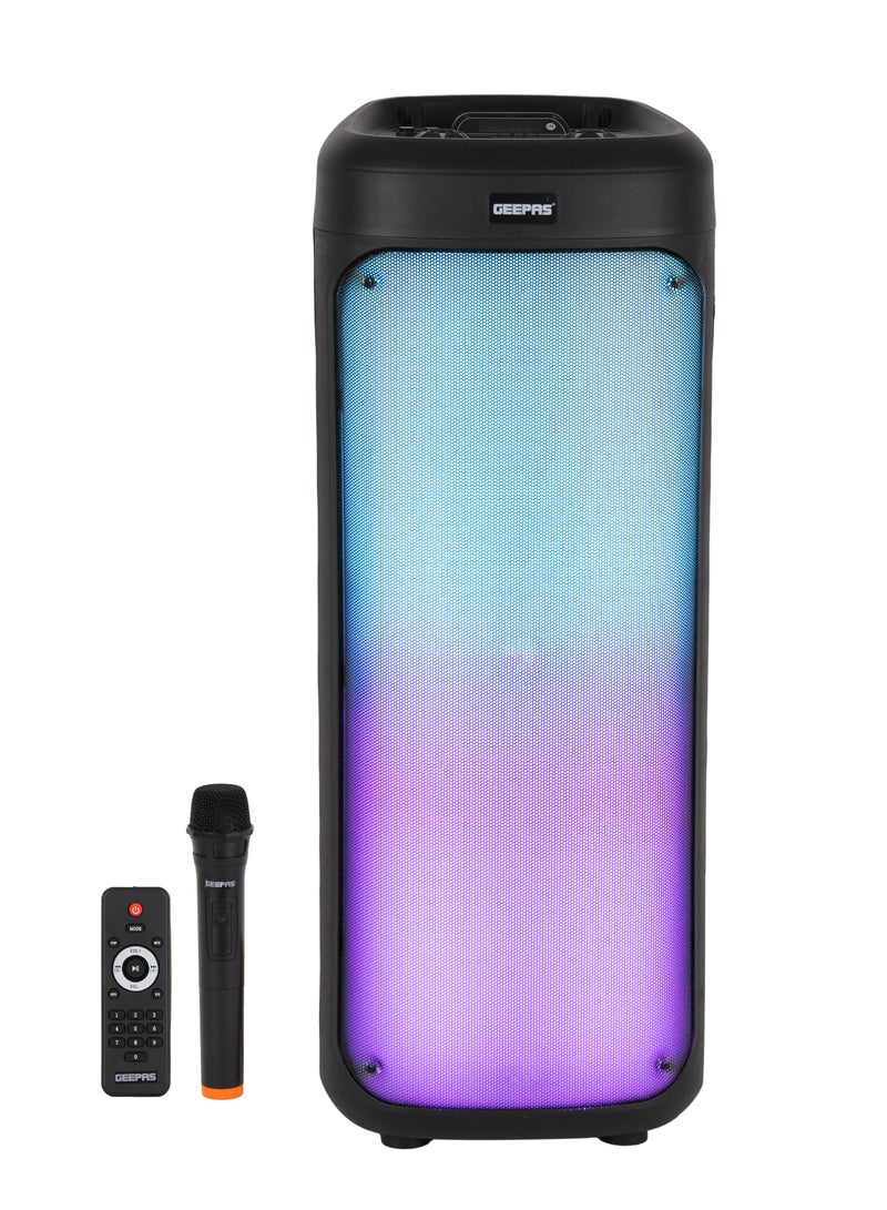 جيباس سماعة محمولة قابلة لإعادة الشحن - GMS11194 / إضاءة RGB، مدخل USB، بطاقة TF، تقنية TWS، راديو FM، ميكروفون VHF، بلوتوث / قدرة صوتية 30000 واط PMPO / مزودة بجهاز تحكم عن بُعد / مثالية للحفلات، الفعاليات، الترفيه المنزلي / اللون الأسود، ضمان لمدة سنتين - Image 1