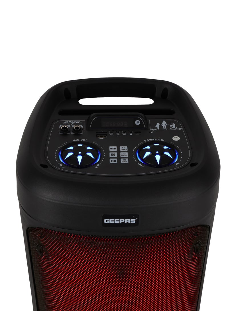 جيباس سماعة محمولة قابلة لإعادة الشحن - GMS11194 / إضاءة RGB، مدخل USB، بطاقة TF، تقنية TWS، راديو FM، ميكروفون VHF، بلوتوث / قدرة صوتية 30000 واط PMPO / مزودة بجهاز تحكم عن بُعد / مثالية للحفلات، الفعاليات، الترفيه المنزلي / اللون الأسود، ضمان لمدة سنتين - Image 2