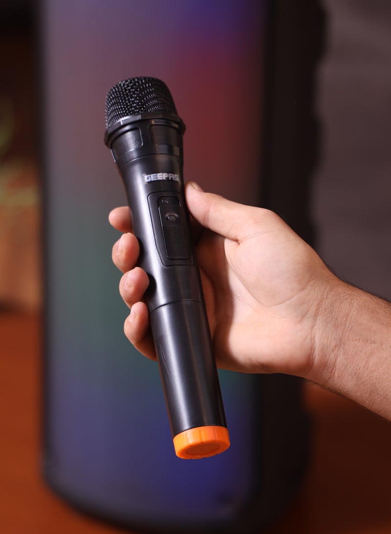 جيباس سماعة محمولة قابلة لإعادة الشحن - GMS11194 / إضاءة RGB، مدخل USB، بطاقة TF، تقنية TWS، راديو FM، ميكروفون VHF، بلوتوث / قدرة صوتية 30000 واط PMPO / مزودة بجهاز تحكم عن بُعد / مثالية للحفلات، الفعاليات، الترفيه المنزلي / اللون الأسود، ضمان لمدة سنتين - Image 3