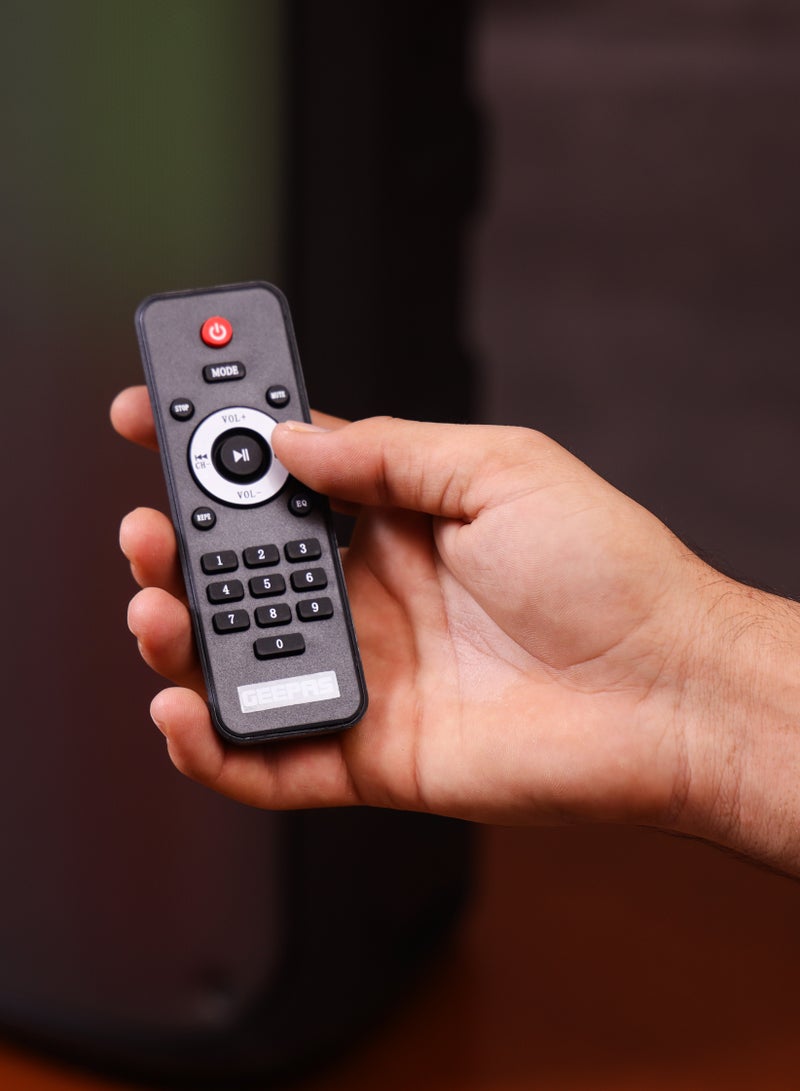 جيباس سماعة محمولة قابلة لإعادة الشحن - GMS11194 / إضاءة RGB، مدخل USB، بطاقة TF، تقنية TWS، راديو FM، ميكروفون VHF، بلوتوث / قدرة صوتية 30000 واط PMPO / مزودة بجهاز تحكم عن بُعد / مثالية للحفلات، الفعاليات، الترفيه المنزلي / اللون الأسود، ضمان لمدة سنتين - Image 5