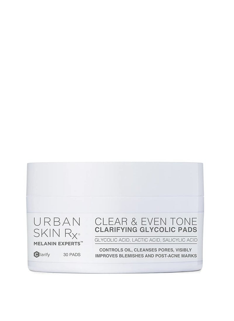 Clear & Even Tone Clarifying Glycolic Pads | Urban Skin Rx® | Powerful Formula Targets Blemishes, Removes Excess Oil and Evens Skin Tone, Formulated with Glycolic, Salicylic and Lactic Acids | 30 Pads - pzsku/Z1B9A46A7351636771E53Z/45/_/1739970057/05cd8139-2463-475e-addb-2532a401b0ec