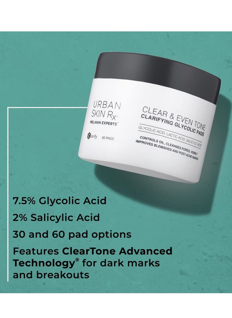 Clear & Even Tone Clarifying Glycolic Pads | Urban Skin Rx® | Powerful Formula Targets Blemishes, Removes Excess Oil and Evens Skin Tone, Formulated with Glycolic, Salicylic and Lactic Acids | 30 Pads - pzsku/Z1B9A46A7351636771E53Z/45/_/1739970133/15ce2e3b-8b19-4c87-aaf7-4467c51608e4