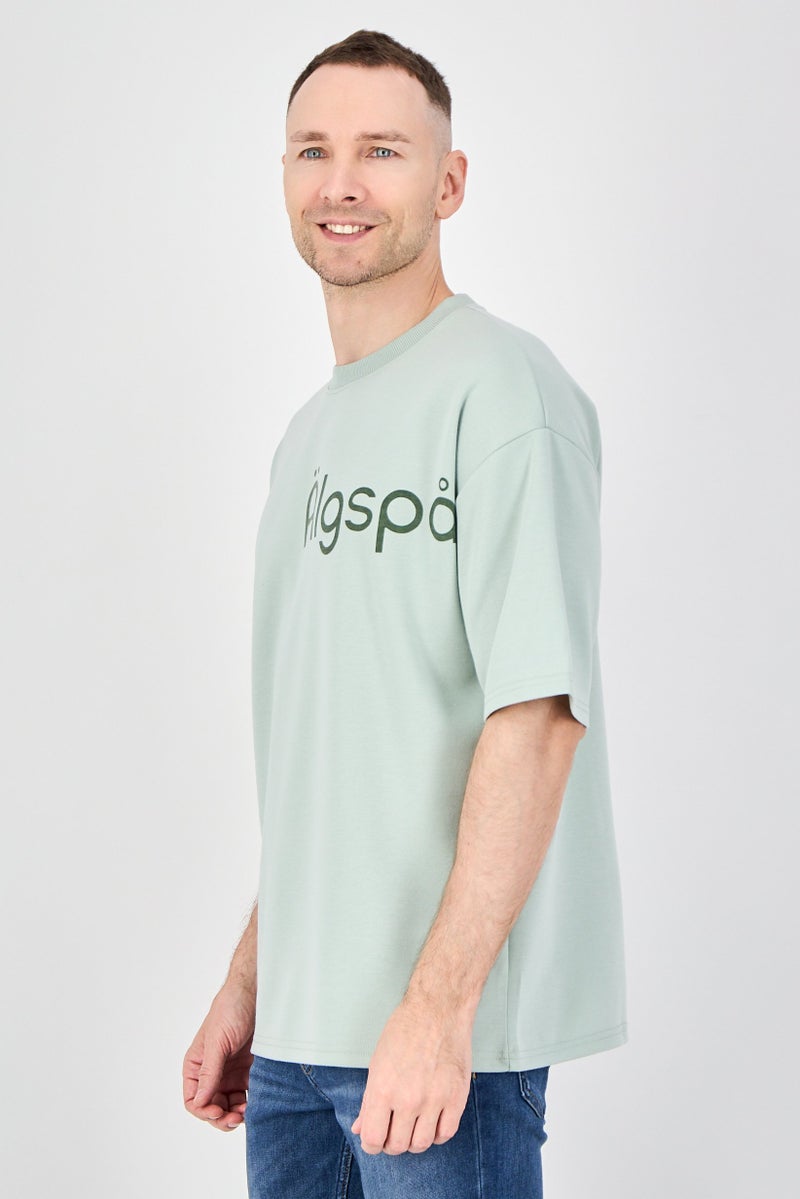 Algspar Men Crew Neck Short Sleeve Graphic Print T-Shirt, Light Sage - Image 2