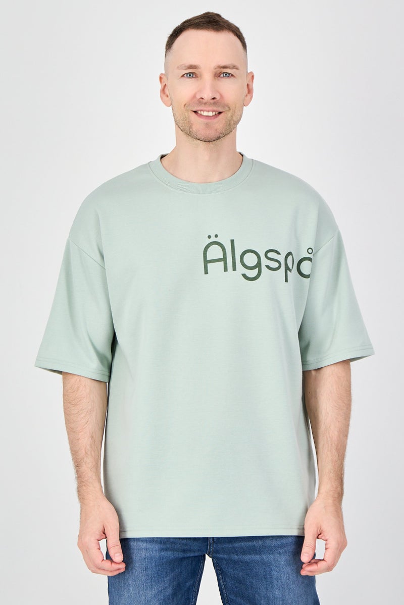 Algspar Men Crew Neck Short Sleeve Graphic Print T-Shirt, Light Sage - Image 1