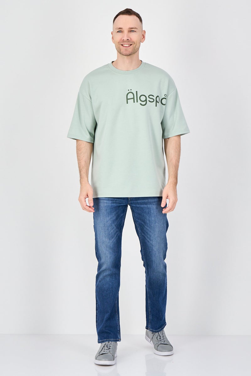 Algspar Men Crew Neck Short Sleeve Graphic Print T-Shirt, Light Sage - Image 4